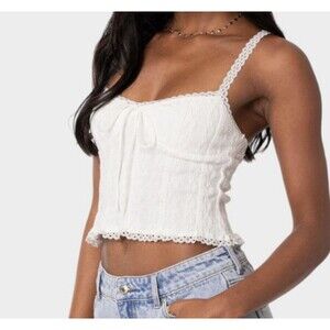 Edikted Women's White Lace Bow Camisole Adjustable Strap Shaping Top Size M